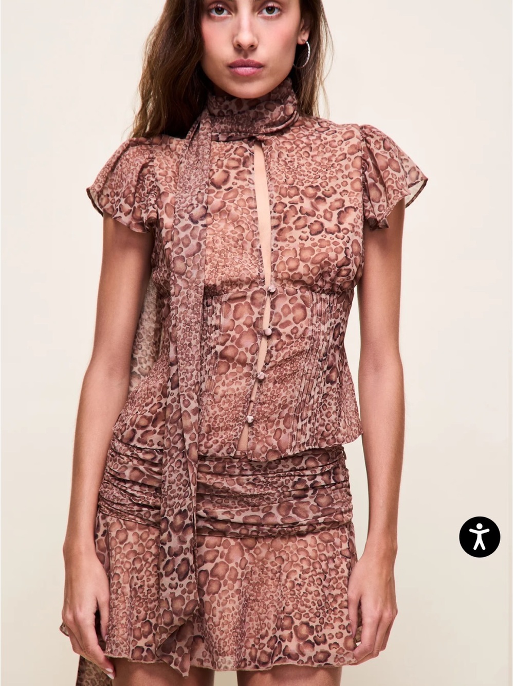 Guizio Women’s Brown Animal Print Tie-Neck Top